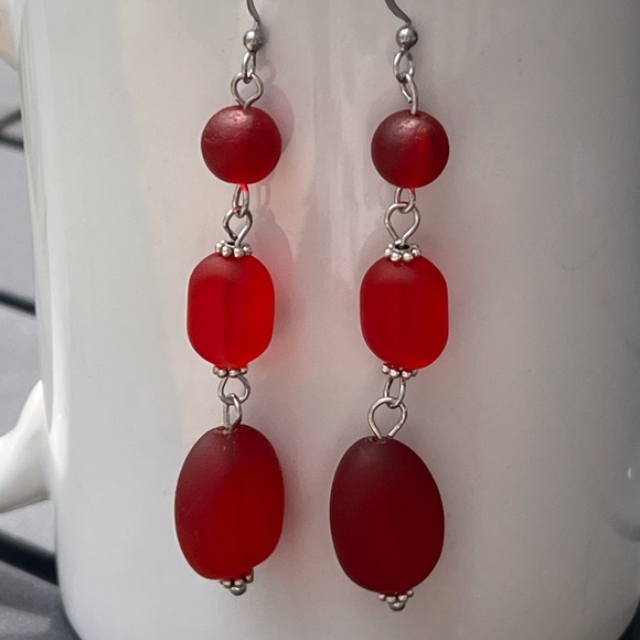 Hand crafted Sea glass earrings red - Picture 3 of 4